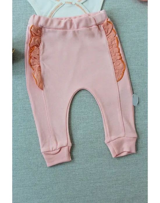 Şık Nakışlı Kruvaze Bandanalı Bebek Takımı