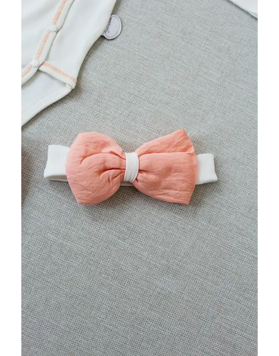 Şık Nakışlı Kruvaze Bandanalı Bebek Takımı