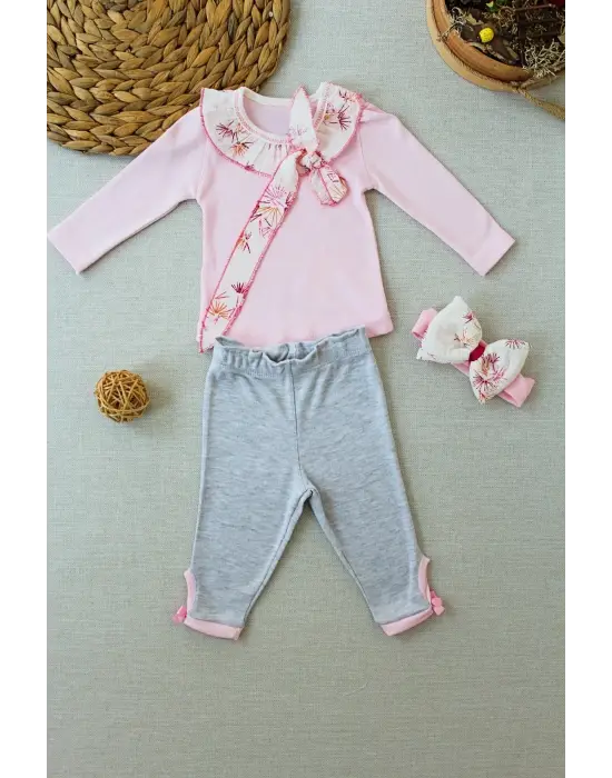 Zarif Matmazel Yaka Fırfır Detaylı Bandanalı Bebek Sweat Takımı