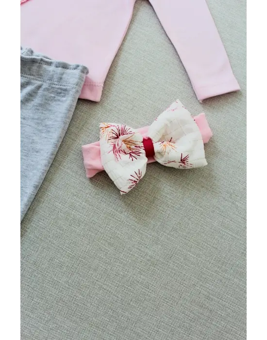 Zarif Matmazel Yaka Fırfır Detaylı Bandanalı Bebek Sweat Takımı