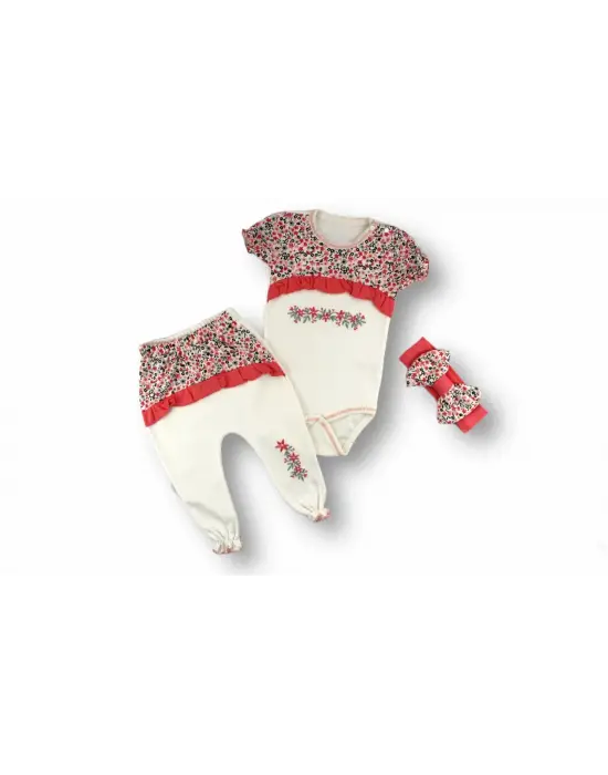 Göz Alıcı Bandanalı 3lü Kız Bebek Takımı