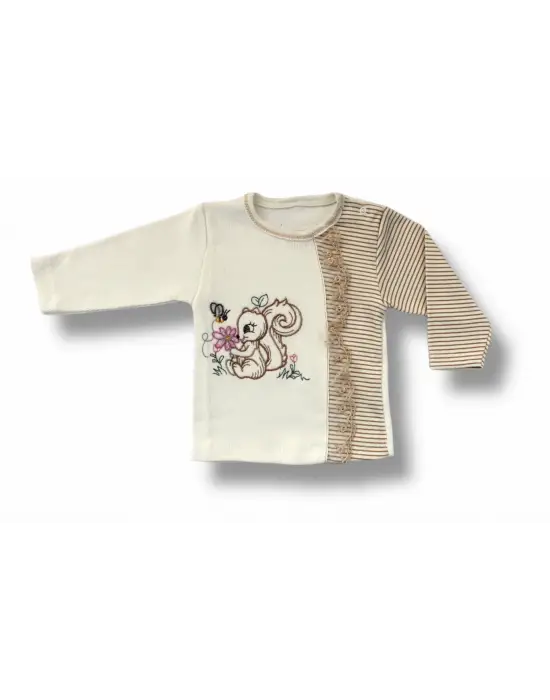 Şık Minik Sincap Nakışlı Uzun Kollu Kız Bebek Takımı