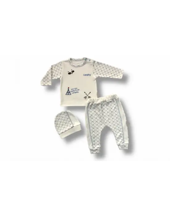 Modern Nakışlı Uzun Kollu Sweatli 3lü Bebek Takımı