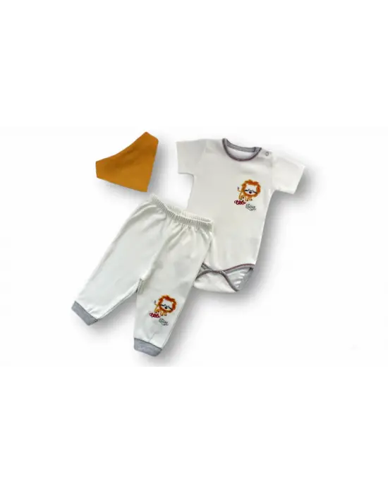 Çarpıcı Yavru Aslan Nakışlı Erkek Bebek Takımı