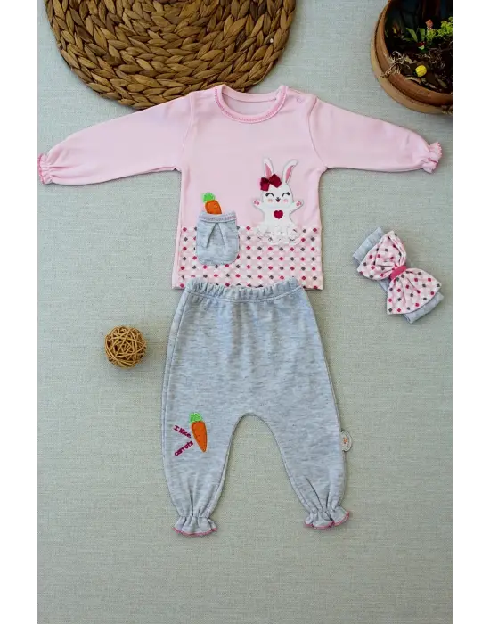 Trend Nakışlı Uzun Kollu Sweatli Kız Bebek Takım