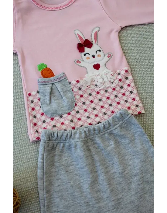 Trend Nakışlı Uzun Kollu Sweatli Kız Bebek Takım