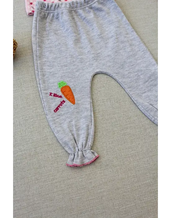 Trend Nakışlı Uzun Kollu Sweatli Kız Bebek Takım