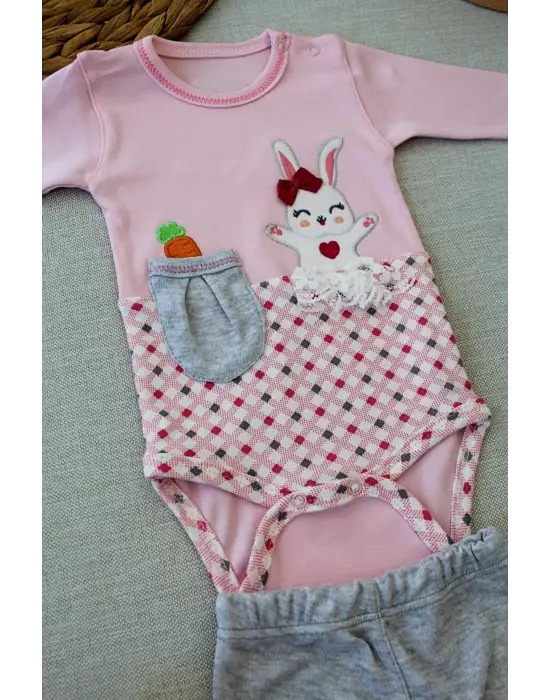 Zarif Nakışlı Bandanalı Bebek Takımı