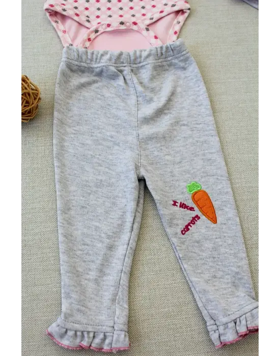 Zarif Nakışlı Bandanalı Bebek Takımı