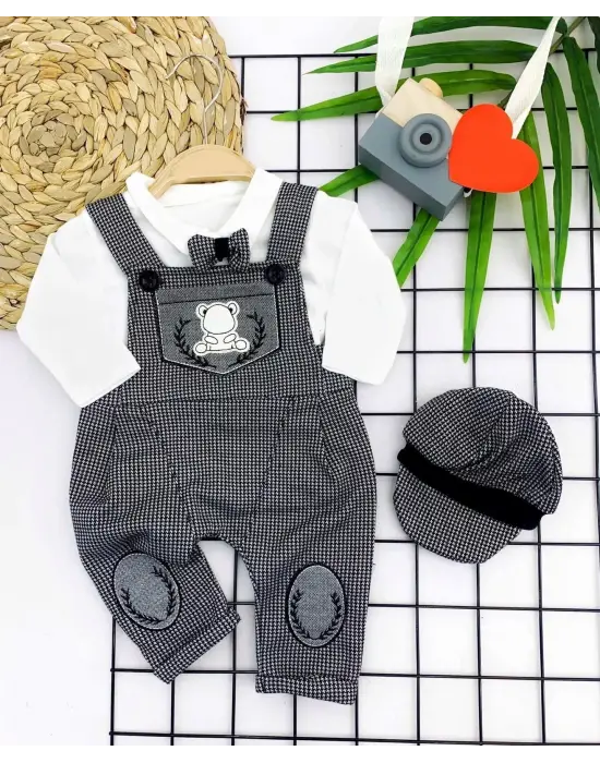 Stil Sahibi Bebek Takımı Papyonlu Gri Salopet