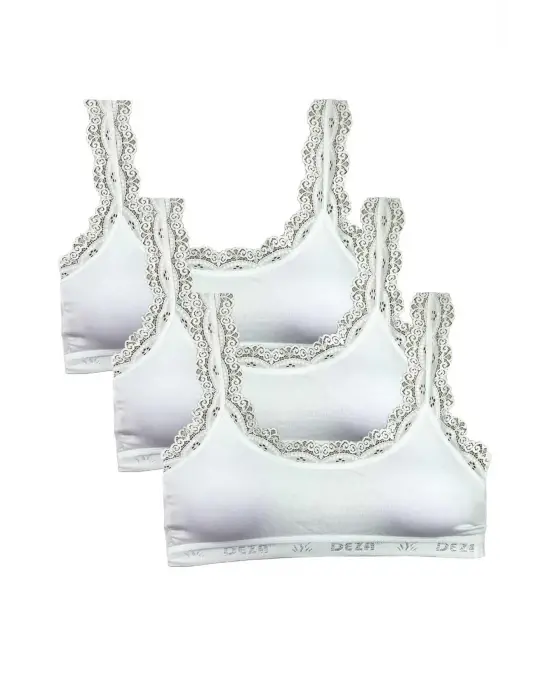 Omarı Dantel İşlemeli Bambu Kadın Büstiyer Beyaz