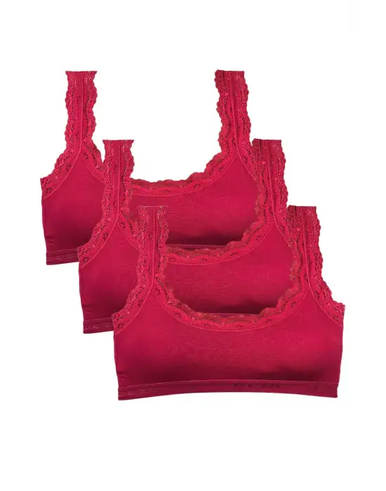 Omarı Dantel İşlemeli Pedli Kadın Büstiyer - Bordo