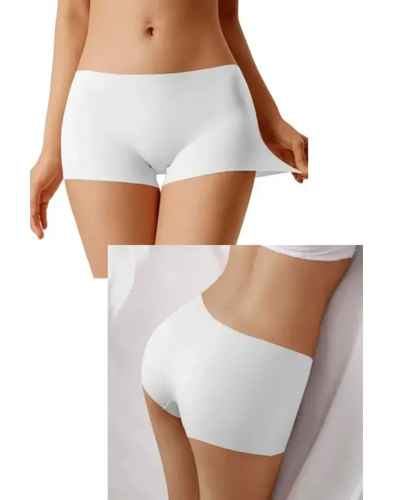 3 Adet Kadın Dikişsiz Görünmez İz Yapmaz Mini Şort Boxer Beyaz