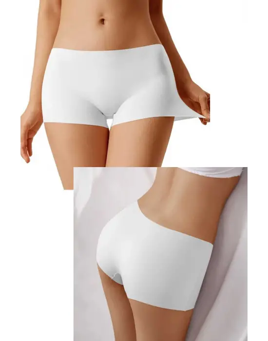 Omarı Görünmez İz Yapmayan Kadın Mini Şort Boxer - Beyaz