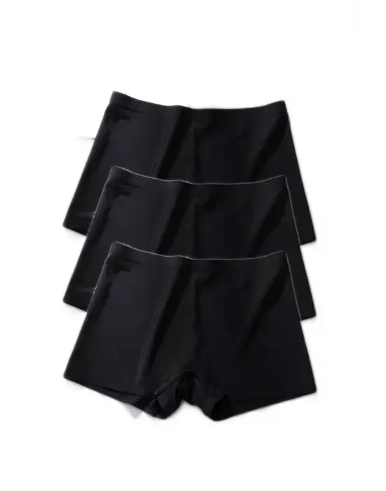 3 Adet Kadın Dikişsiz Görünmez İz Yapmaz Mini Şort Boxer Siyah