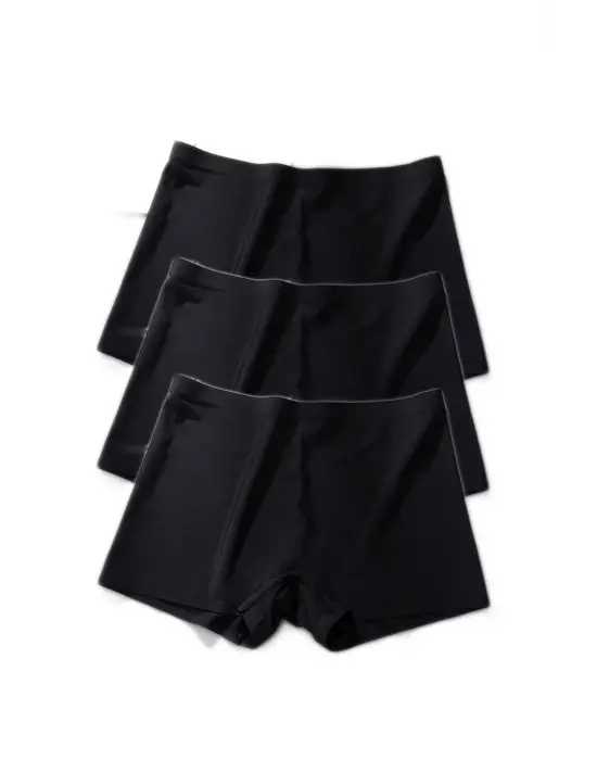 3 Adet Kadın Dikişsiz Görünmez İz Yapmaz Mini Şort Boxer Siyah