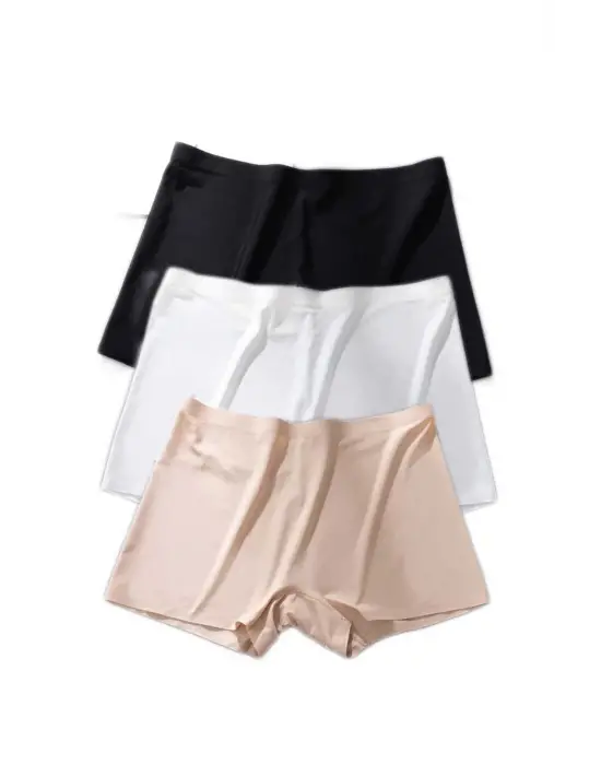3 Adet Kadın Dikişsiz Görünmez İz Yapmaz Mini Şort Boxer Siyah Beyaz Ten