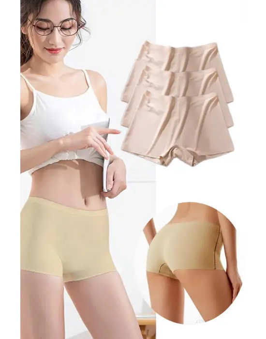 3 Adet Kadın Dikişsiz Görünmez İz Yapmaz Mini Şort Boxer Ten