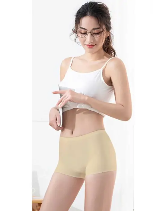 3 Adet Kadın Dikişsiz Görünmez İz Yapmaz Mini Şort Boxer Ten