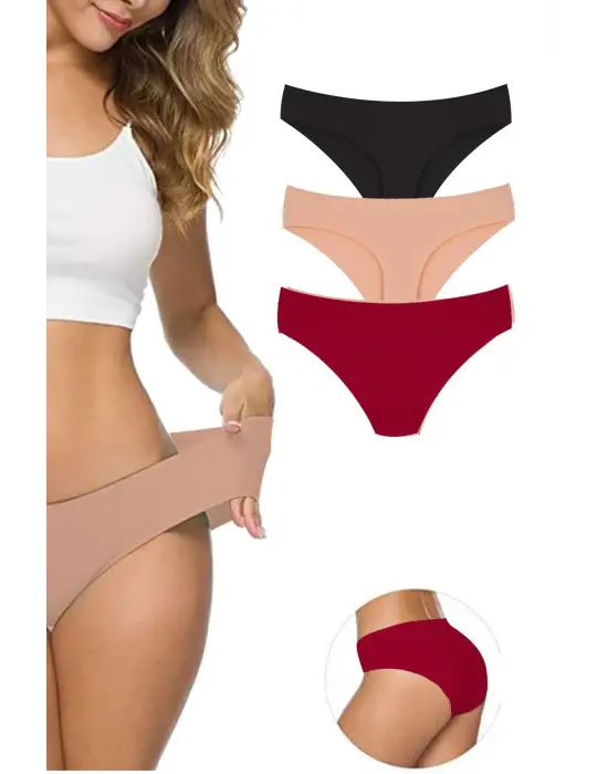 3 Adet Kadın Dikişsiz Lazer Kesim Esnek İz yapmayan Külot S6