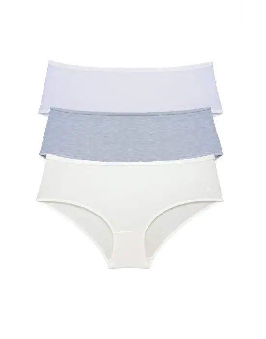 3 Adet Kadın Yüksek Bel   Külot Beyaz Gri Krem