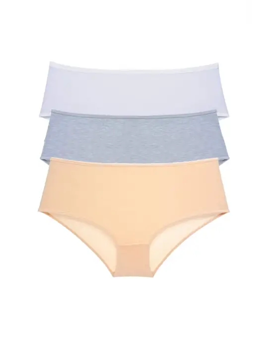 3 Adet Kadın Yüksek Bel   Külot Beyaz Gri Ten