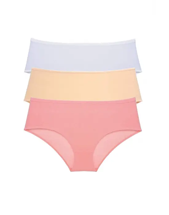 3 Adet Kadın Yüksek Bel   Külot Beyaz Ten Pudra