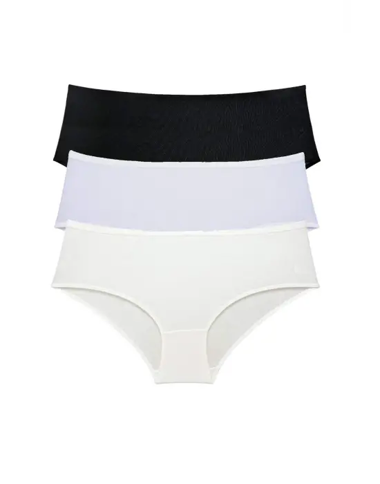 3 Adet Kadın Yüksek Bel   Külot Siyah Beyaz Krem