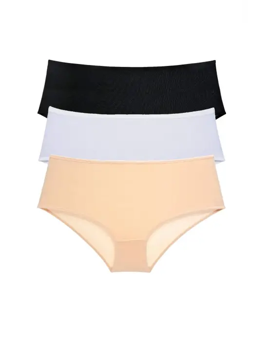3 Adet Kadın Yüksek Bel   Külot Siyah Beyaz Ten