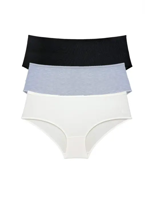 3 Adet Kadın Yüksek Bel   Külot Siyah Gri Krem