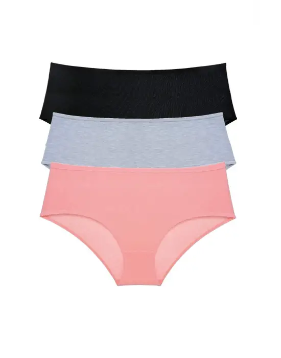 3 Adet Kadın Yüksek Bel   Külot Siyah Gri Pudra