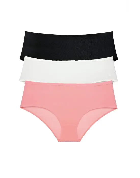 3 Adet Kadın Yüksek Bel   Külot Siyah Krem Pudra