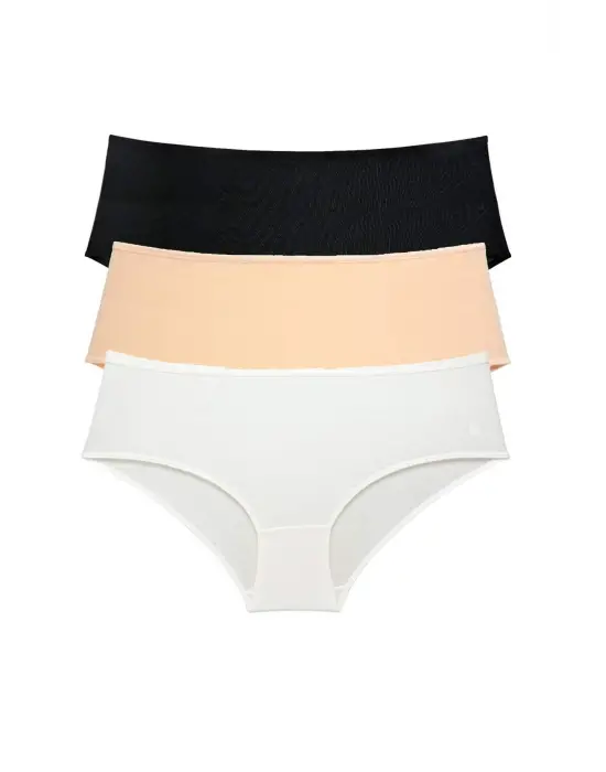 3 Adet Kadın Yüksek Bel   Külot Siyah Ten Krem