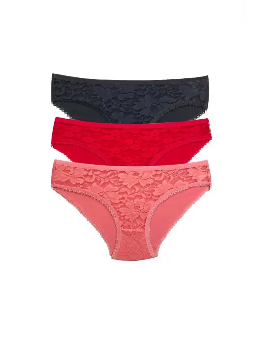 Omarı Şeffaf Dantel Detaylı Kadın Slip Külot Seti