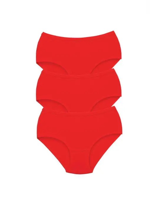 3 Adet Tutku Kadın Yüksek Bel   Kalın Lastik Külot Kırmızı