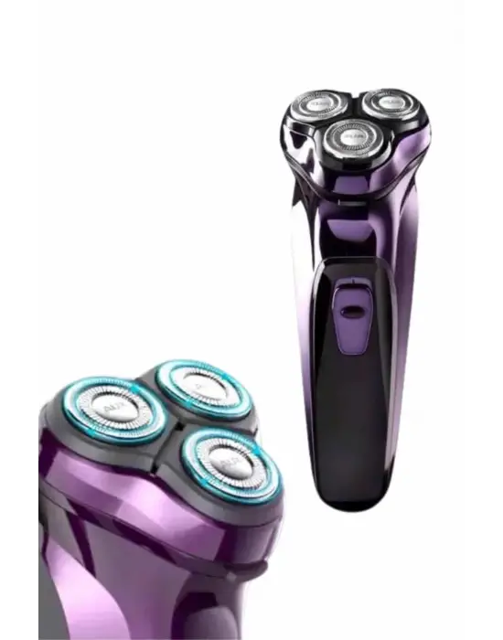 3 Bıçaklı Döner Başlıklı Sakal Sıfır Alma Tıraş Makinesi Profesyonel Paslanmaz Çelik