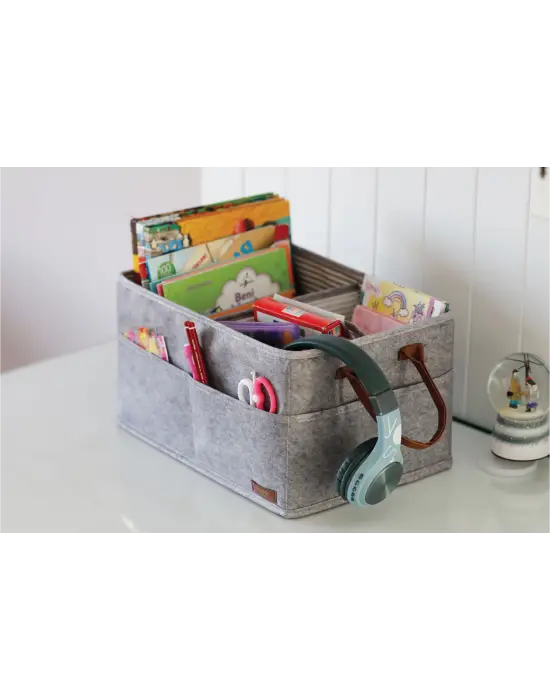 Omarı Çok Amaçlı Deri Organizer Kutu Keçe Sepet