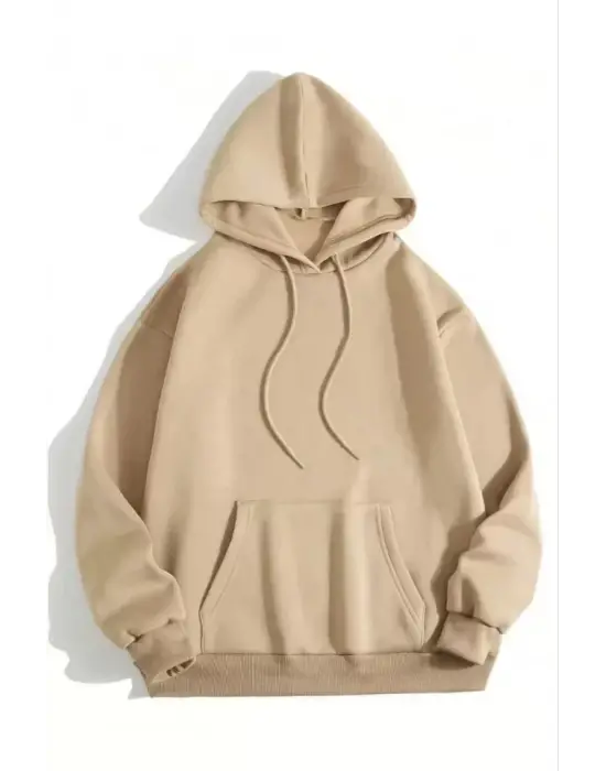 Bej Kapşonlu Unisex Sweatshirt