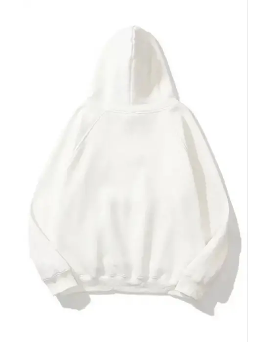 Omarı Pamuklu Unisex Kapşonlu Sweatshirt - Beyaz