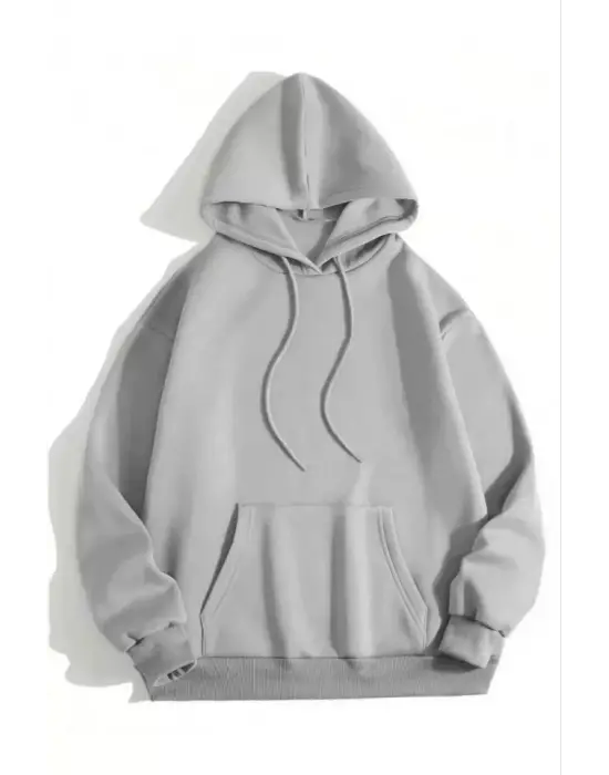 Gri Unisex Kapşonlu Sweatshirt