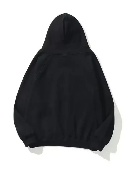 Omarı Yumuşak Pamuklu Unisex Kapşonlu Sweatshirt - Siyah