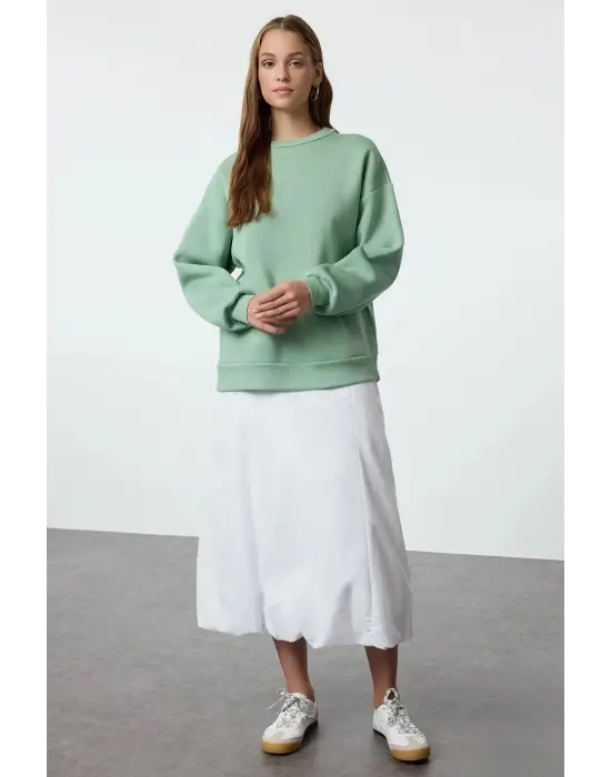 3 iplik şardonlu bisiklet yaka sweatshirt mint