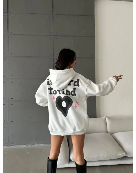 Omarı Oversize True Baskılı Sweat Beyaz