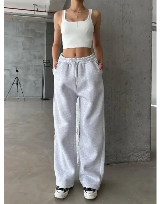 3 iplik şardonlu oversize eşofman gri