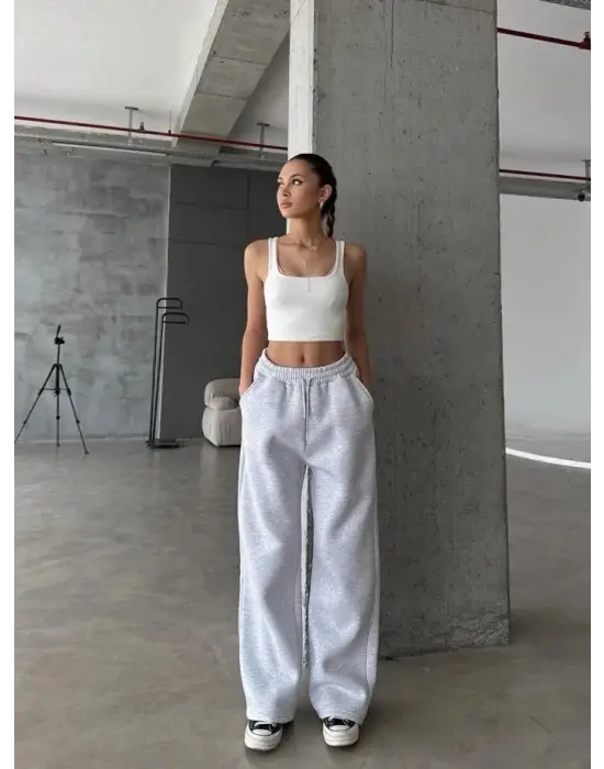 3 iplik şardonlu oversize eşofman gri