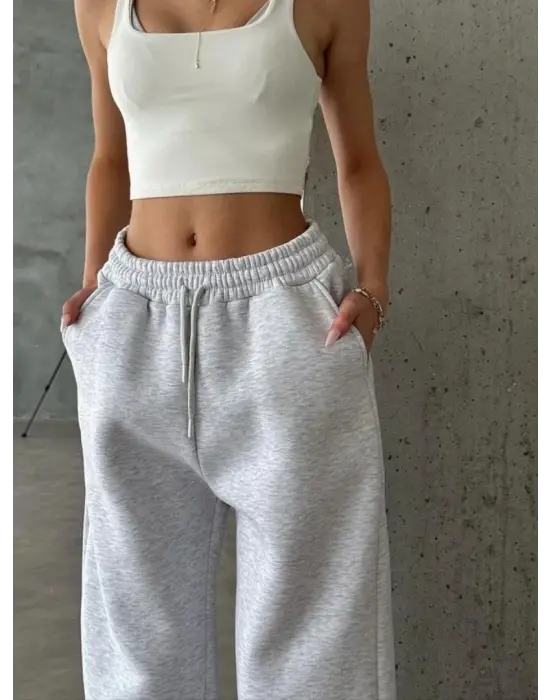 3 iplik şardonlu oversize eşofman gri