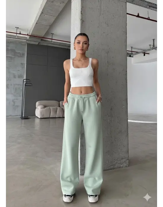 3 iplik şardonlu oversize eşofman mint yeşili