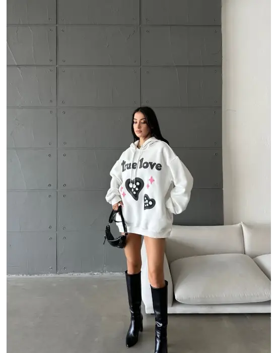Beyaz Oversize Sweat Kadın Giyim