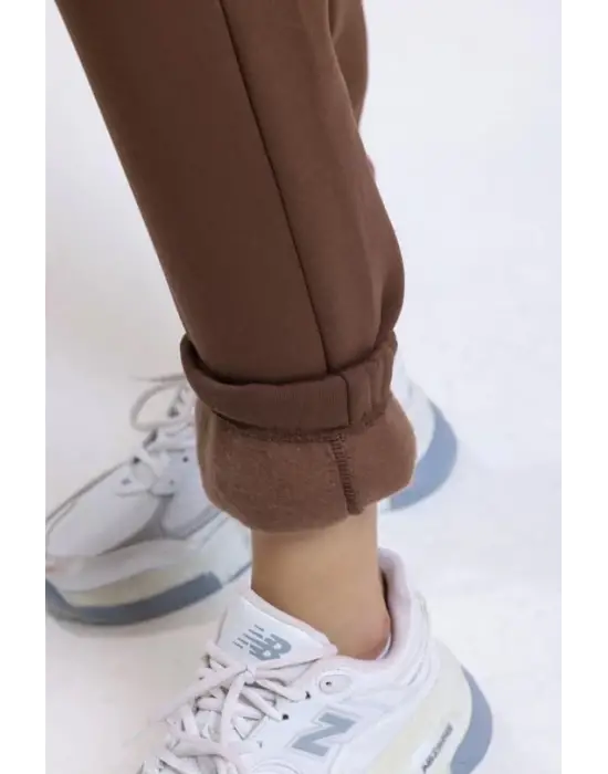 3 iplik şardonlu paça lastikli eşofman kahve is001