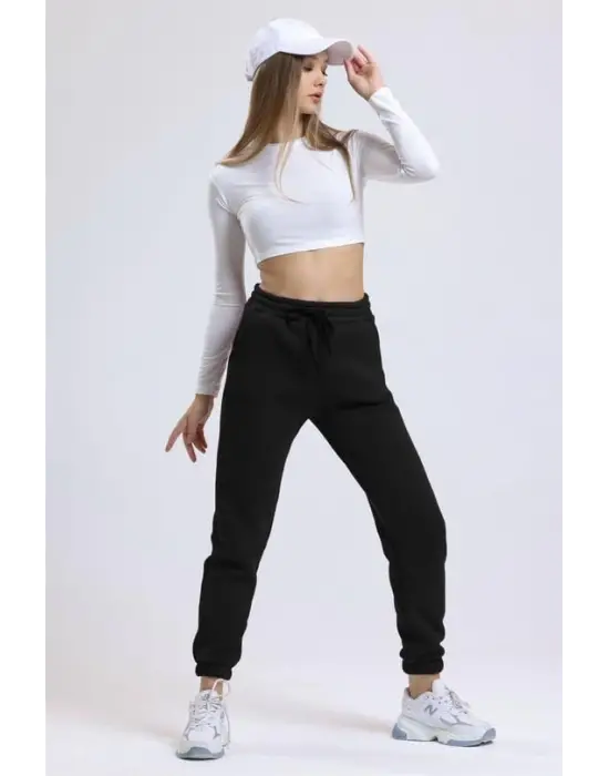 3 iplik şardonlu paça lastikli eşofman siyah is001